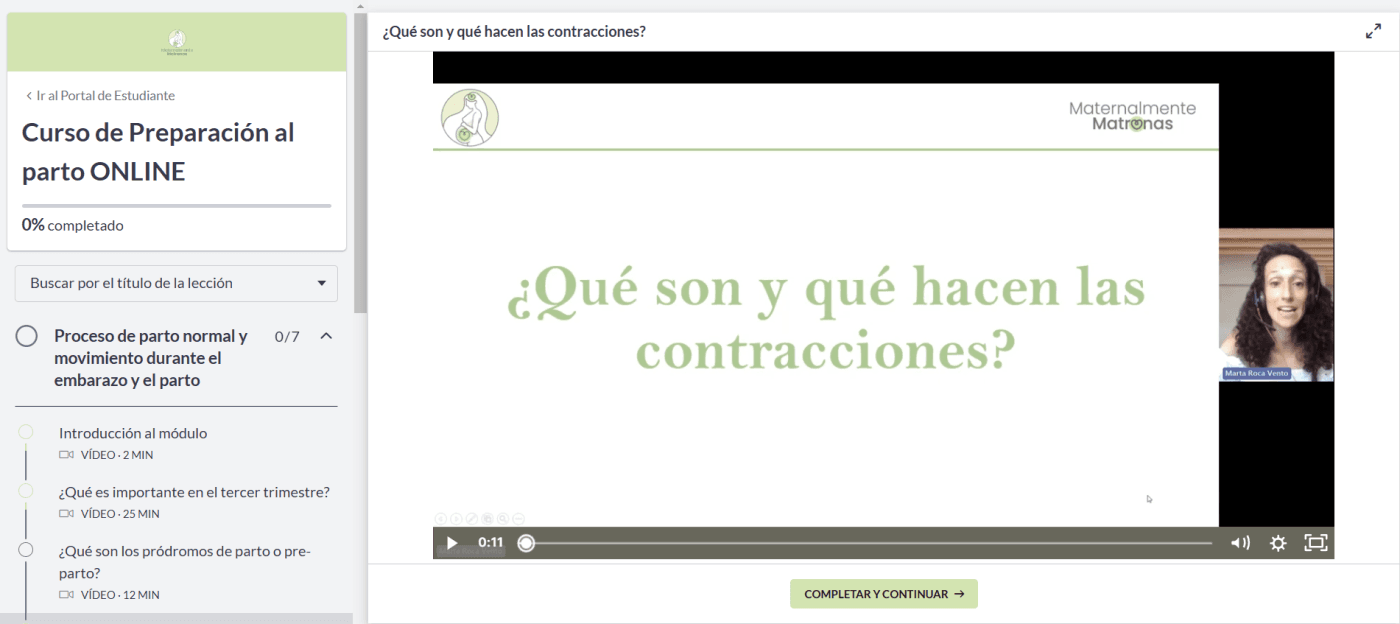 Menu principal Curso preparacion al parto ONLINE