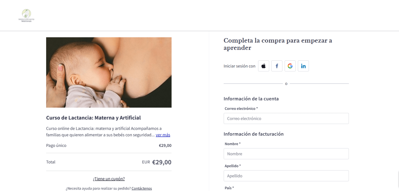 Curso Online Lactancia - Landing de pago